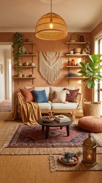 14 Bohemian Rugs Natural Jute Seagrass Earthy Living Room 14 14. Complete Earthy Bohemian Living Room — All Natural Fibre Elements Together