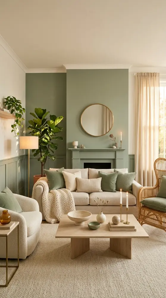 14 Living Room Decor Color Schemes Sage Green Warm White 14 14. Complete Sage Green and Warm White Living Room — All Elements Together
