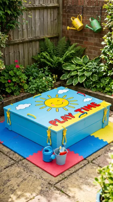 22 DIY Kids Playground Sandbox and Water Table for Small Yards 14 14. Lockable Sand Cover System With Weighted Corners