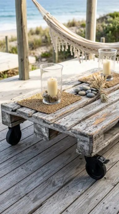 18 Pallet Table DIY Whitewashed Outdoor Patio Wheels 14 14. Sand Back the Whitewash for a Distressed Driftwood Finish