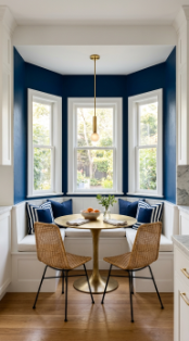 20 DIY Breakfast Nook Bay Window Wraparound Banquette 14 14. Use Wicker and Rattan Chairs Opposite the Banquette