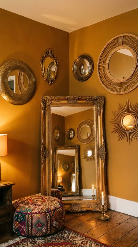 17 Bohemian Mirror Gallery Wall Living Room Vintage Eclectic 15 15. Bohemian Corner Mirror Installation