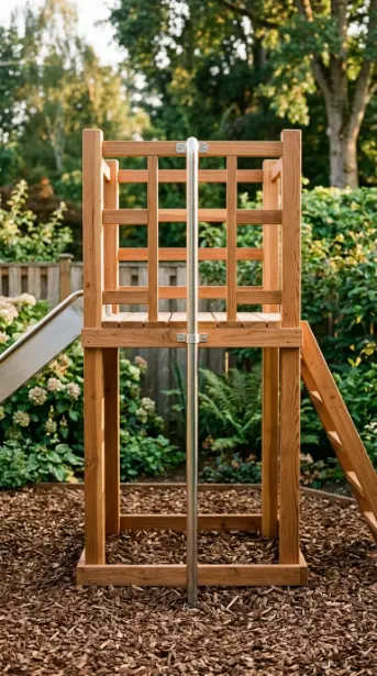22 DIY Kids Playground With Cedar Swing Set and Slide 15 15. Cedar Playground With Fireman's Pole
