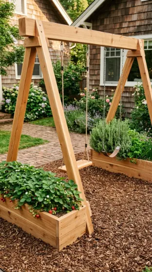 20 DIY Jungle Gym Small Space Compact Tiny Backyard 15 15. Cedar Swing Set With Integrated Raised Garden Bed Base