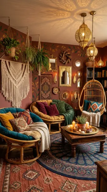 15 Bohemian Chair Ideas With a Cozy Rattan Papasan Look 15 15. Complete Bohemian Rattan Papasan Room — All Elements Together