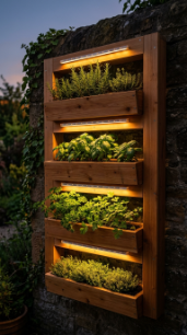20 Herb Garden Ideas Vertical Wall Mounted Cedar Frame 15 15. Create a Cedar Frame Herb Wall With Integrated Solar Lighting