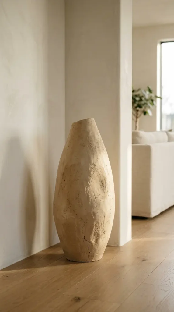 22 Minimalist Living Room Decor Ideas Sculptural Plaster 15 15. Minimalist Living Room with Single Plaster Sculpture