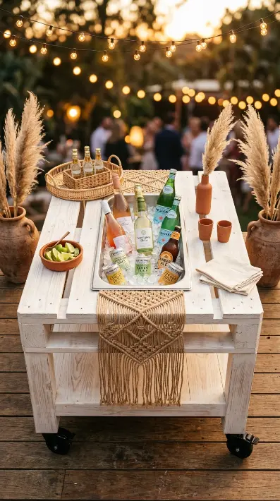 18 Pallet Table Outdoor Built-In Ice Cooler Party Table 15 15. Style the Cooler Party Table as a Boho Outdoor Drinks Station