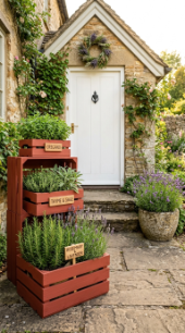 17 Herb Planter Ideas DIY Tiered Wooden Crate Stand 15 15. Tiered Crate Stand as a Porch or Entryway Feature