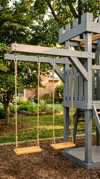 22 DIY Jungle Gym Castle Tower With Turrets Rope Bridge 16 16. Castle Themed Swing Set Attached to Main Structure