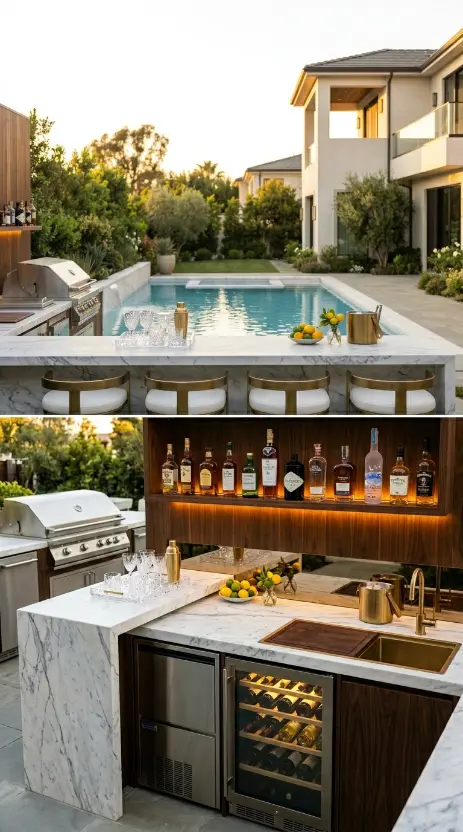 24 Outdoor Kitchen Ideas Luxury Resort Style With Pool 16 16. Outdoor Kitchen With Integrated Outdoor Bar and Cocktail Station