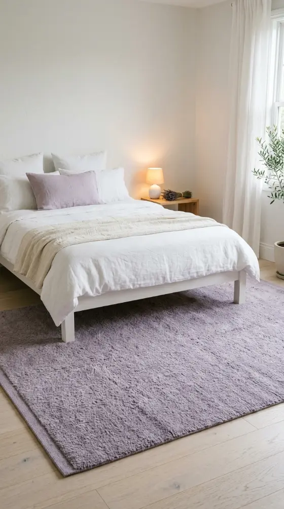 20 Cute Rugs Ideas for Bedrooms That Make You Want to Stay in Bed Forever 16 16. Soft Lavender Rug for a Dreamy Bedroom