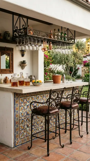 18 Outdoor Living Space Design Spanish Revival Arched Tile 16 16. Spanish Revival Outdoor Bar With Talavera Tile Counter Face