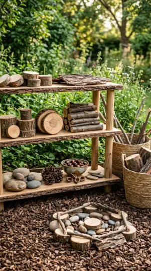 22 DIY Outside Play Area for Kids Natural Log and Stump 16 16. Stump and Log Loose Parts Play Area