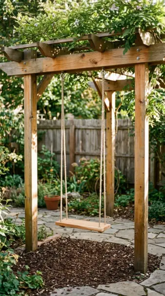 20 DIY Jungle Gym Small Space Compact Tiny Backyard 17 17. Cedar Swing Integrated Into Pergola Structure