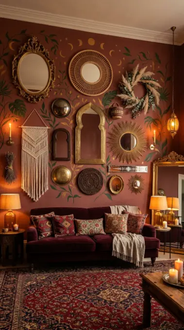 17 Bohemian Mirror Gallery Wall Living Room Vintage Eclectic 17 17. Complete Bohemian Mirror Gallery Living Room — All Elements Together