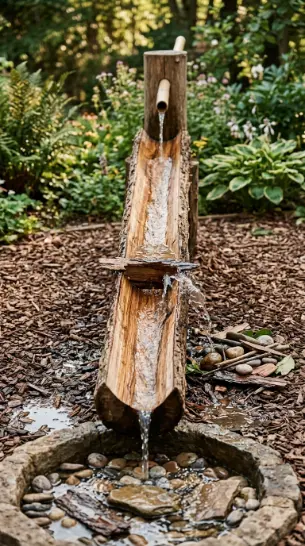 22 DIY Outside Play Area for Kids Natural Log and Stump 17 17. Log Water Play Channel