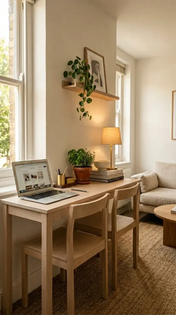 20 Minimalist Living Room Small Spaces Multifunctional 17 17. Slim Dining Table That Doubles as Desk and Living Room Table