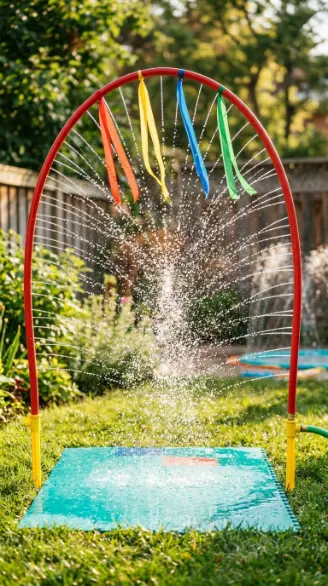 22 DIY Outside Play Area for Kids Water Wall Splash Zone 17 17. Sprinkler Wand Arch for Run-Through Fun