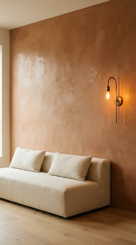 22 Minimalist Living Room Decor Ideas Sculptural Plaster 17 17. Tadelakt Wet Room Inspired Plaster Wall — Waterproof Luxury
