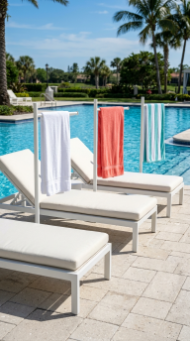 18 Pool Towel Storage Ideas to Keep Your Pool Area Tidy 17 17. Use a Slim Poolside Towel Tower Beside Each Lounge Chair