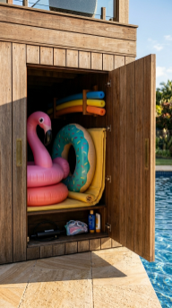 18 Chic Pool Float Storage Ideas for a Tidy Pool 18 18. Build a Built-In Under-Deck Float Storage Compartment
