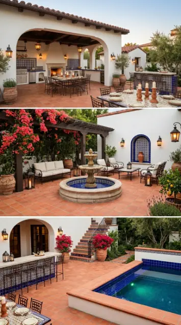 18 Outdoor Living Space Design Spanish Revival Arched Tile 18 18. Complete Spanish Revival Outdoor Living Space — All Elements Together
