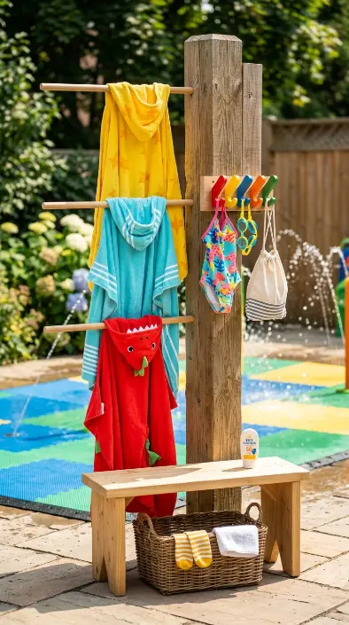 22 DIY Outside Play Area for Kids Water Wall Splash Zone 18 18. Outdoor Towel and Dry-Off Station