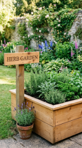 18 Herb Garden Ideas Rustic Cedar Raised Bed Outdoor 18 18.Pair the Cedar Raised Herb Bed With a Kitchen Garden Sign