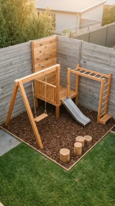 20 DIY Jungle Gym Small Space Compact Tiny Backyard 19 19. Complete Small Backyard Jungle Gym — Every Element Optimized