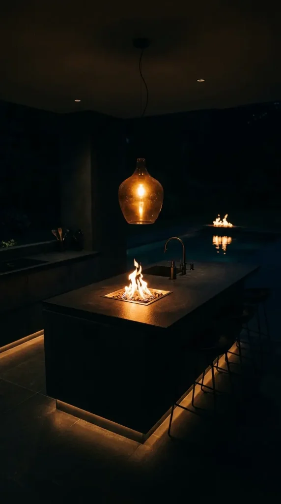 20 High End Outdoor Kitchen Inspiration Dark Moody Style 19 19. Dark Moody Outdoor Kitchen Designed for Night — No Daytime Function