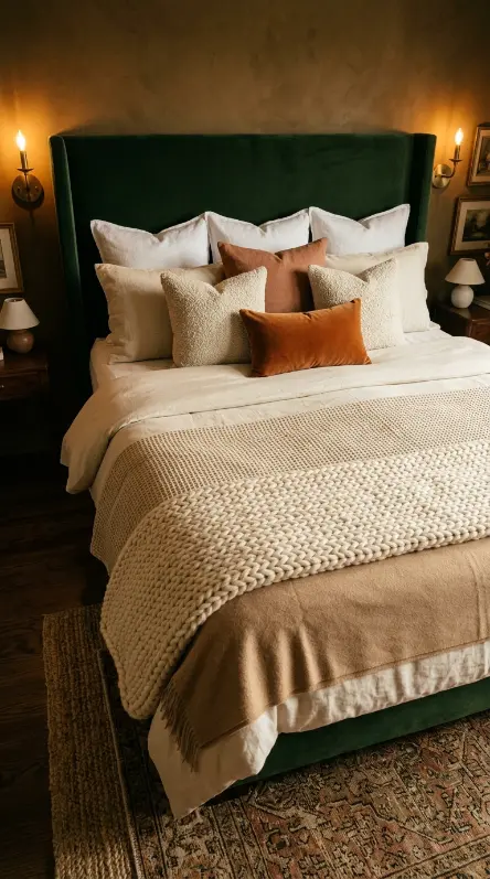 22 Cozy Warm Bedroom Aesthetic Vintage Brass Layered Rugs 19 19. Layered Bedroom Textiles — The Complete Warm Bed