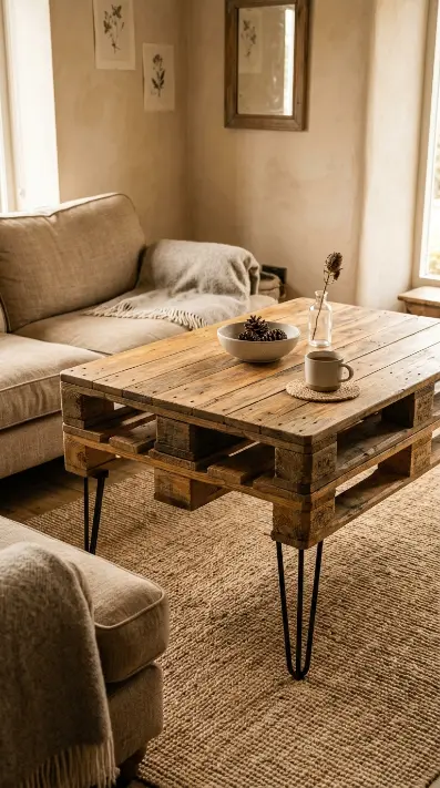 12 Rustic Wood Pallet Tables Inspiration Hairpin Leg Coffee 2 2. Double-Stack Pallet Coffee Table on Tall Hairpin Legs