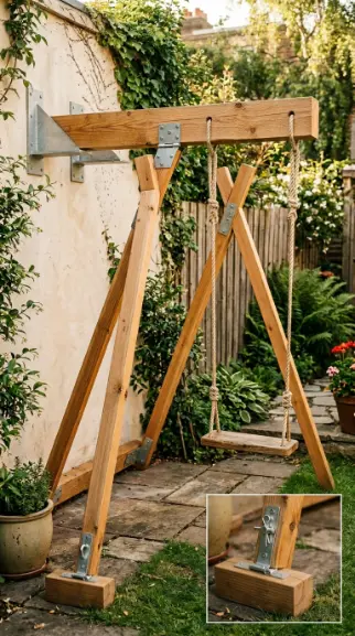 20 DIY Jungle Gym Small Space Compact Tiny Backyard 2 2. Fold-Away Cedar Swing Frame