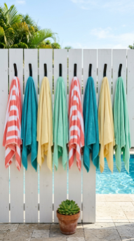 18 Pool Towel Storage Ideas to Keep Your Pool Area Tidy 2 2. Install a Row of Matte Black Outdoor Hooks on the Fence