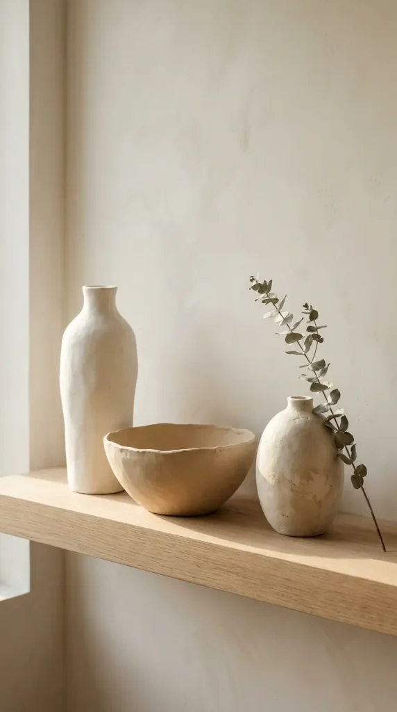 22 Minimalist Living Room Decor Ideas Sculptural Plaster 2 2. Sculptural Plaster Vessels as Living Room Centerpieces