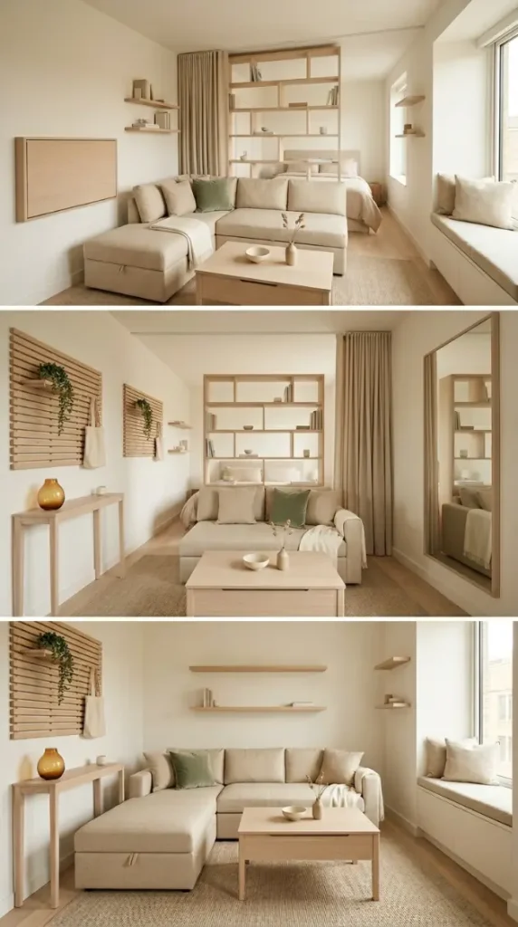 20 Minimalist Living Room Small Spaces Multifunctional 20 20. Compact Apartment Complete Multifunctional Minimalist Living Room — All Systems Together