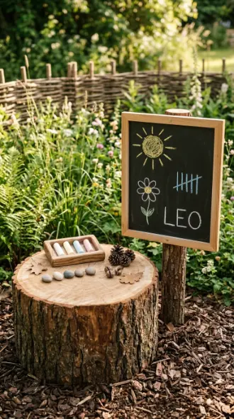 22 DIY Outside Play Area for Kids Natural Log and Stump 20 20. Natural Tree Stump Chalkboard Activity Station