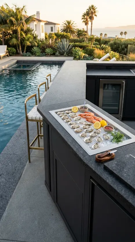 24 Outdoor Kitchen Ideas Luxury Resort Style With Pool 20 20. Outdoor Kitchen With Integrated Oyster and Seafood Station