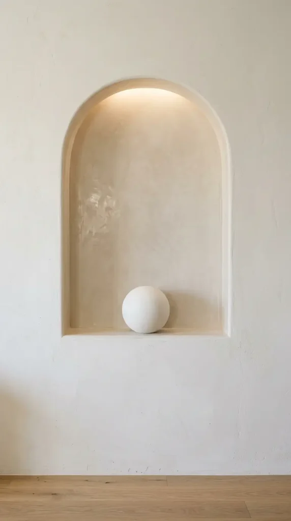 22 Minimalist Living Room Decor Ideas Sculptural Plaster 3 3. Arched Plaster Niche — Architecture as Decoration