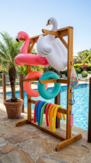 18 Chic Pool Float Storage Ideas for a Tidy Pool 3 3. Build a Custom Timber Float Storage Station