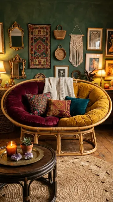 15 Bohemian Chair Ideas With a Cozy Rattan Papasan Look 3 3. Double Papasan Chair as Bohemian Couple's Lounge Seat