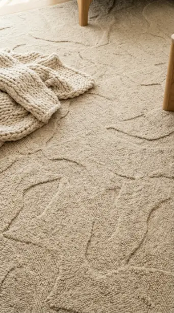 18 Minimalist Living Room Decor Ideas Warm Texture Curved 3 3. Lay a Carved-Texture Wool Rug to Anchor the Entire Seating Arrangement