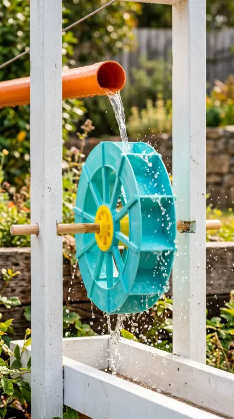 22 DIY Outside Play Area for Kids Water Wall Splash Zone 3 3. Spinning Water Wheel Element