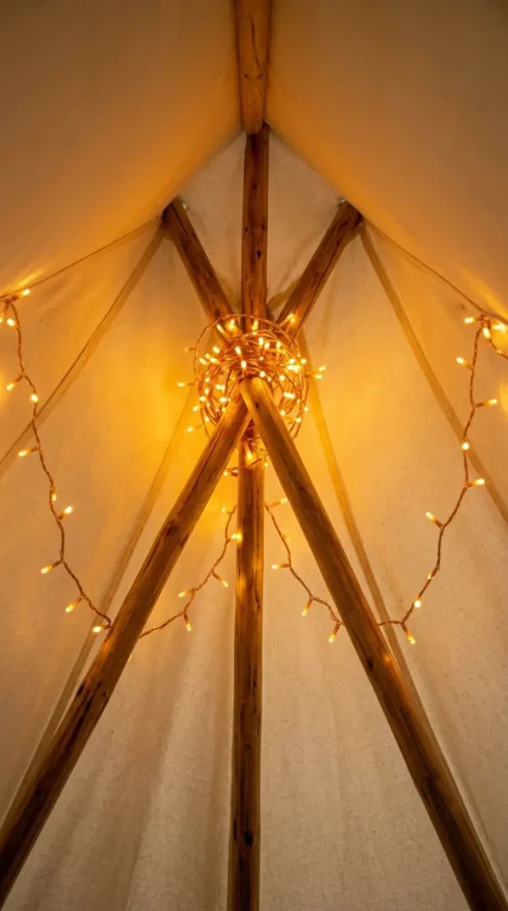 10 Kids Room Corner Decor Inspiration Cozy Reading Teepee 3 3. String Warm Amber Fairy Lights Inside and Around the Teepee Apex