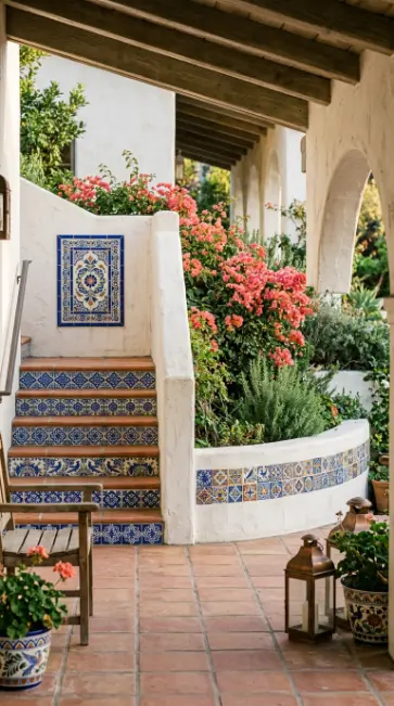 18 Outdoor Living Space Design Spanish Revival Arched Tile 3 3. Talavera Hand-Painted Tile Accent Panels and Risers