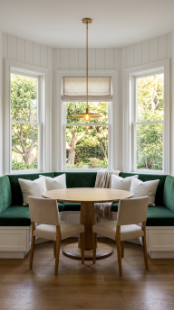 20 DIY Breakfast Nook Bay Window Wraparound Banquette 3 3. Upholster in Deep Velvet for a Luxurious Nook