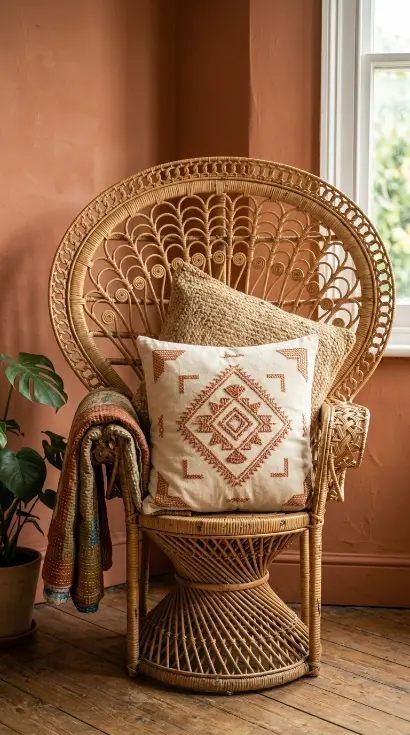 20 Bohemian Pillows Natural Fiber Pom Pom Woven Sheepskin 3 3. Use a Hand-Woven Jute Pillow as a Natural Texture Base