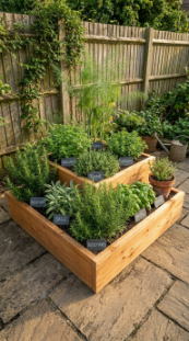 18 Herb Garden Ideas Rustic Cedar Raised Bed Outdoor 3 3.Stack Two Cedar Raised Beds in a Tiered Pyramid Formation