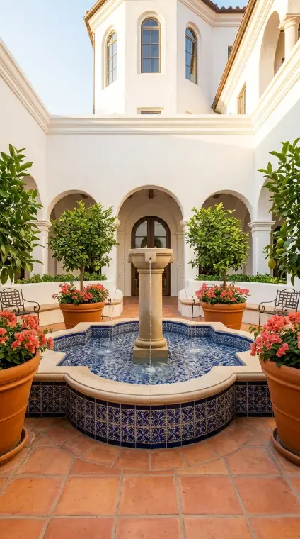 18 Outdoor Living Space Design Spanish Revival Arched Tile 4 4. Central Courtyard Fountain as Spanish Revival Focal Point